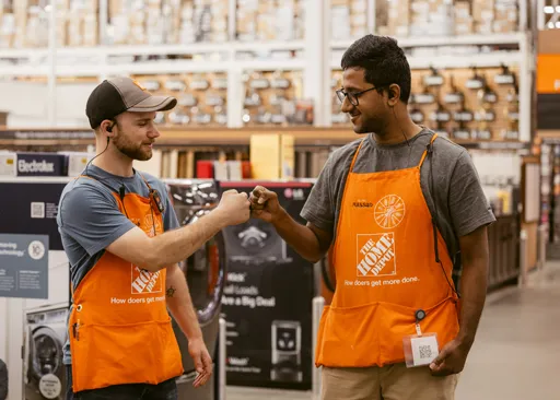Home Depot supervisors celebrating teamwork and success on the sales floor