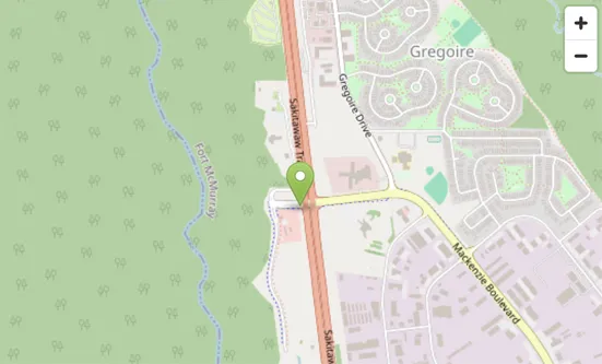 Map showing the Fort McMurray Home Depot location on Quarry Ridge Drive